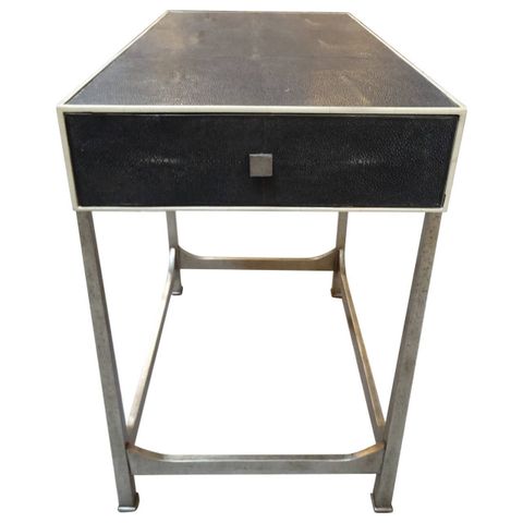 Shagreen End Table At 1Stdibs intended for Sleek Black Faux Shagreen End Table With Two Drawers And Tapered Legs
